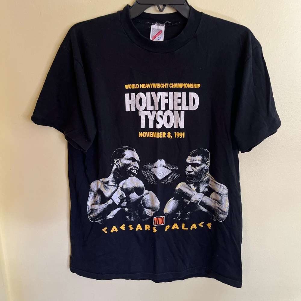 Jerzees Vintage 1991 Black Holyfield Tyson Graphic T-Shirt Size Large